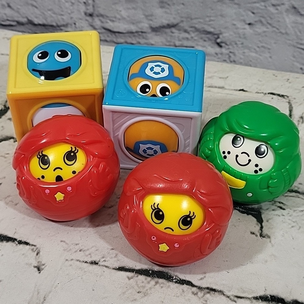Fisher-Price Roll Around Sensory Balls Blocks Assorted Lot of 5 Funny Faces